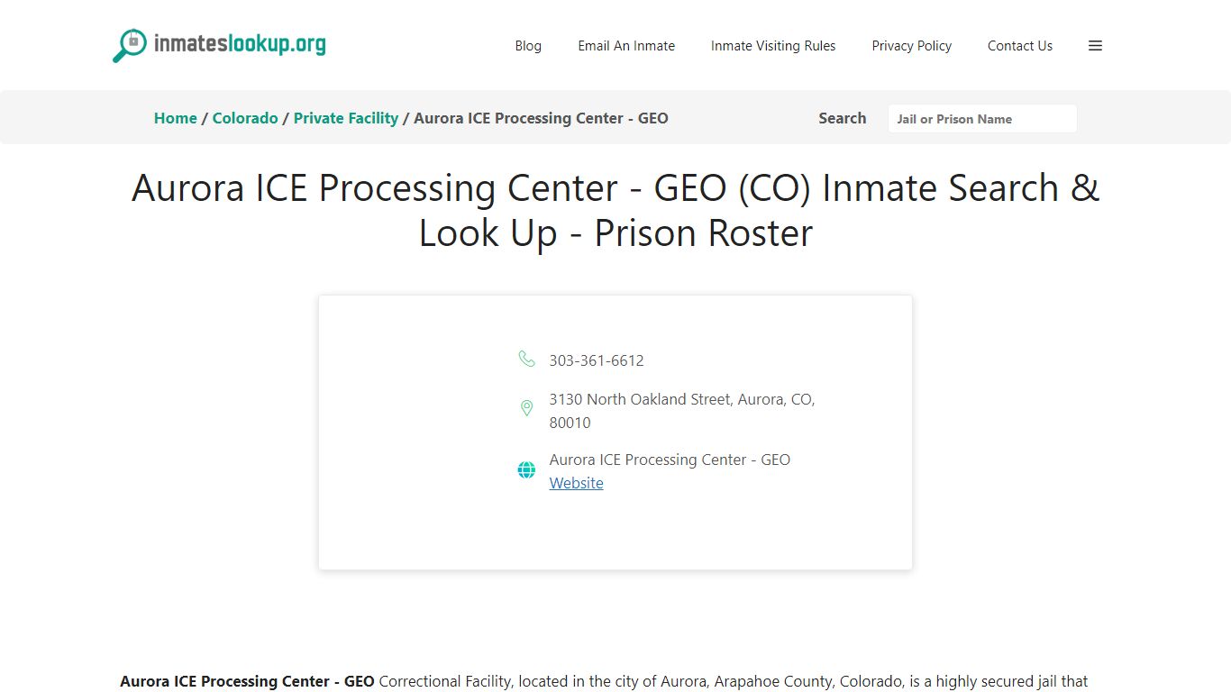 Aurora ICE Processing Center - GEO (CO) Inmate Search & Look Up ...